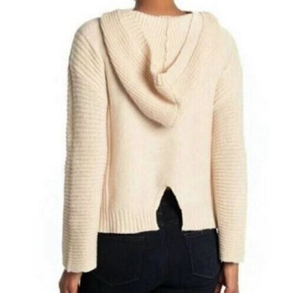 Abound Size M Womens Cozy Ribbed Knit Hoodie In Beige Oatmeal Light Heather - Picture 2 of 9